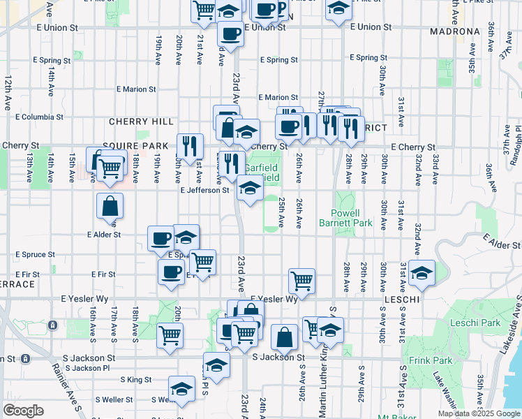 map of restaurants, bars, coffee shops, grocery stores, and more near 400 23rd Avenue in Seattle