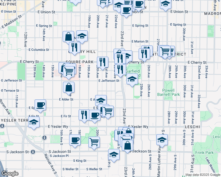 map of restaurants, bars, coffee shops, grocery stores, and more near 411 22nd Avenue in Seattle