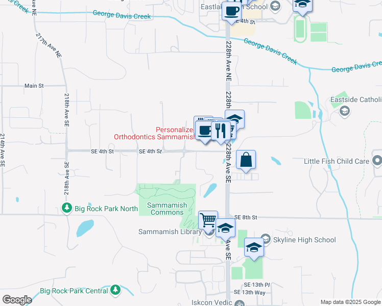 map of restaurants, bars, coffee shops, grocery stores, and more near 22519 Southeast 4th Street in Sammamish