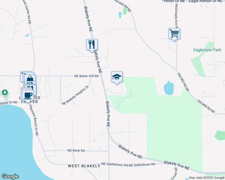 map of restaurants, bars, coffee shops, grocery stores, and more near 4704 Blakely Avenue Northeast in Bainbridge Island