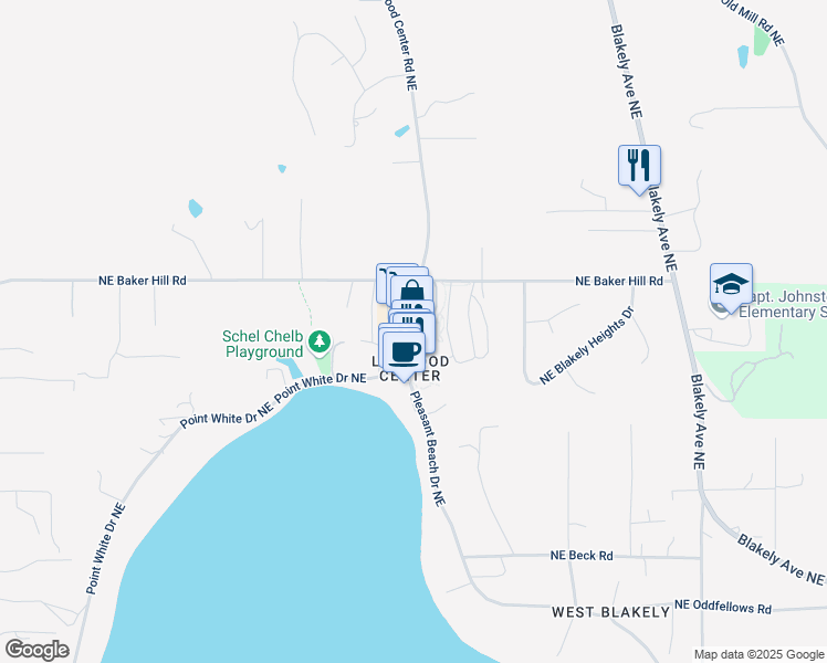 map of restaurants, bars, coffee shops, grocery stores, and more near 4688 Lynwood Center Road Northeast in Bainbridge Island