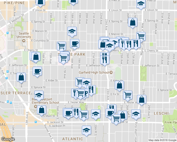 map of restaurants, bars, coffee shops, grocery stores, and more near 411 21st Avenue in Seattle
