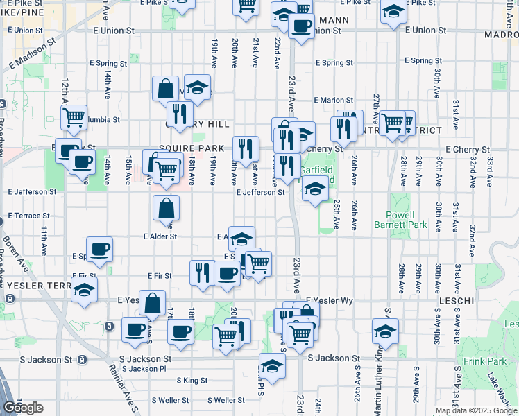map of restaurants, bars, coffee shops, grocery stores, and more near 410 21st Avenue in Seattle