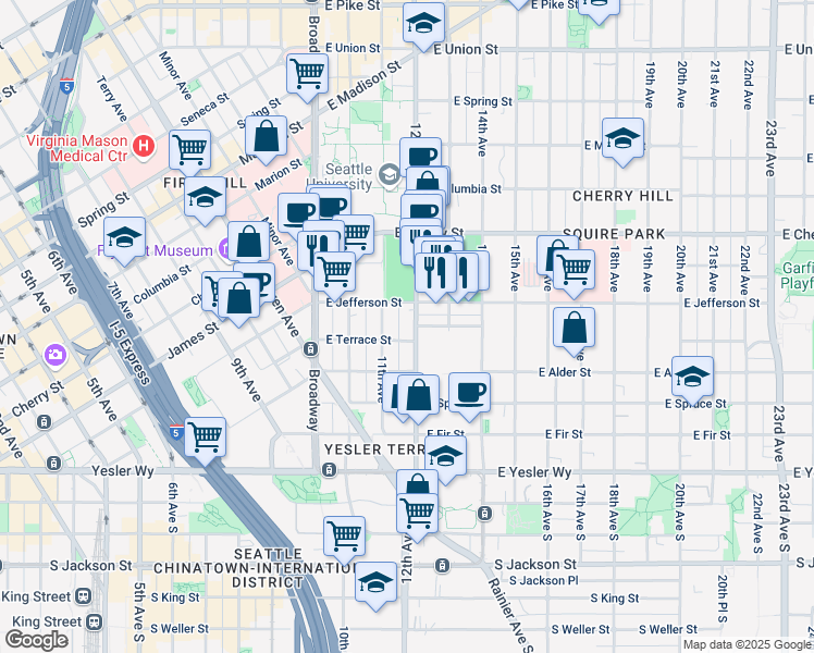 map of restaurants, bars, coffee shops, grocery stores, and more near 1108 East Terrace Street in Seattle