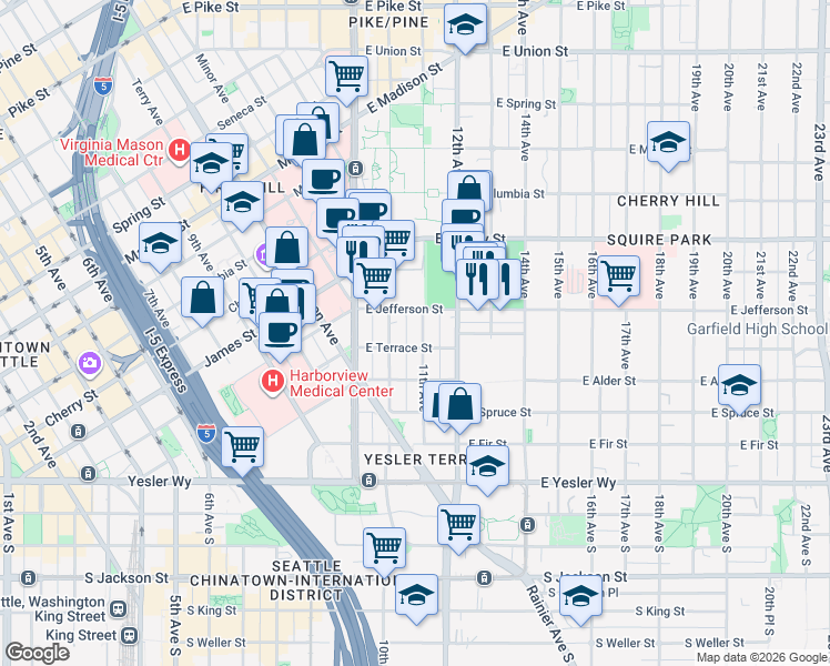 map of restaurants, bars, coffee shops, grocery stores, and more near 411 11th Avenue in Seattle