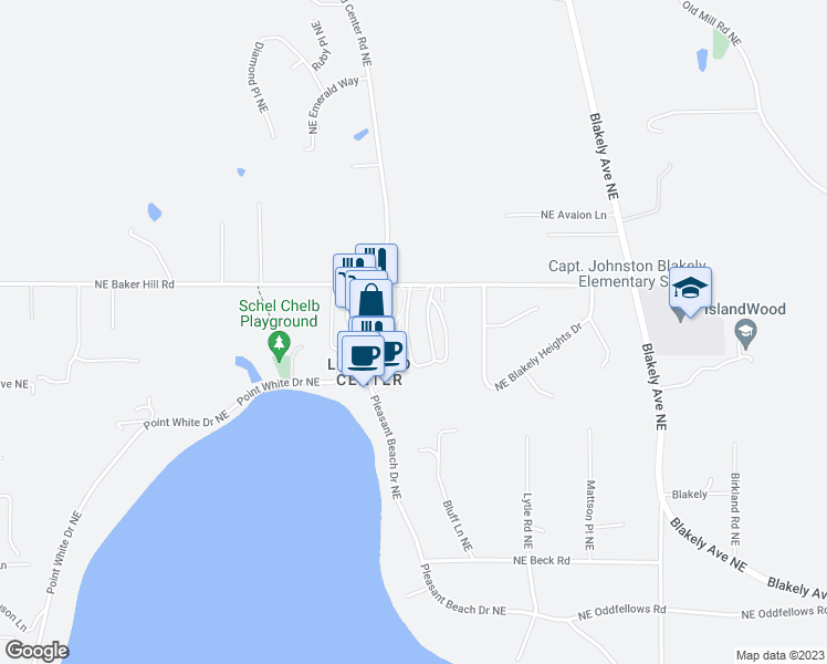 map of restaurants, bars, coffee shops, grocery stores, and more near 4830 Northeast Dotson Loop in Bainbridge Island