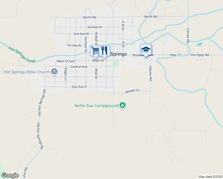 map of restaurants, bars, coffee shops, grocery stores, and more near 401-499 Spring St in Hot Springs
