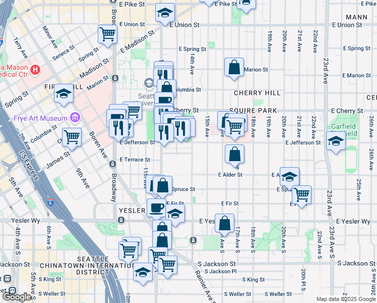 map of restaurants, bars, coffee shops, grocery stores, and more near 1320 East Remington Court in Seattle