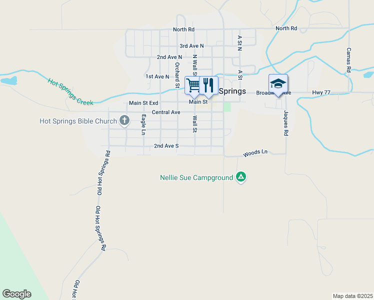 map of restaurants, bars, coffee shops, grocery stores, and more near 301-399 2nd Ave S in Hot Springs