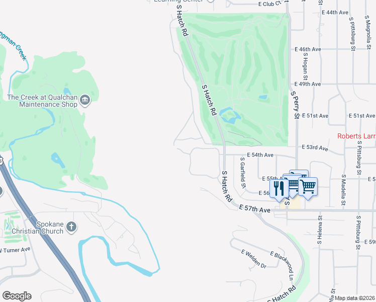 map of restaurants, bars, coffee shops, grocery stores, and more near 5430 South Quail Ridge Circle in Spokane