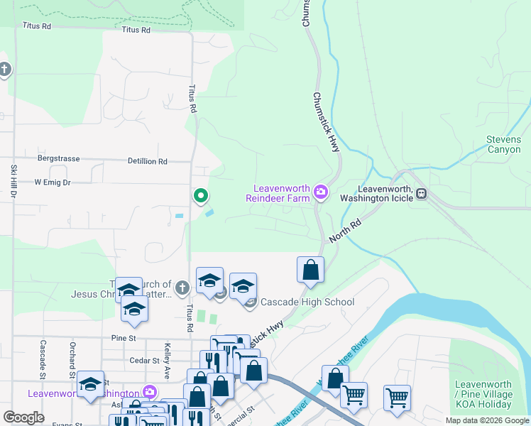 map of restaurants, bars, coffee shops, grocery stores, and more near in Leavenworth