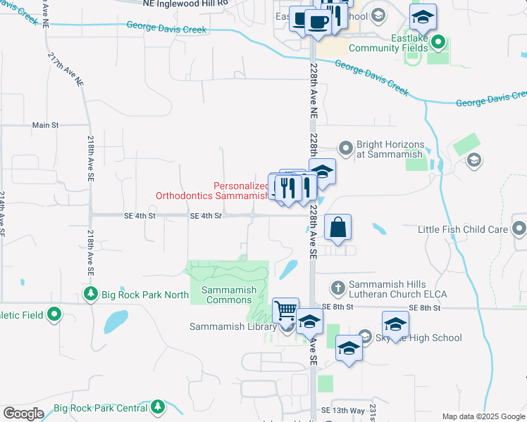 map of restaurants, bars, coffee shops, grocery stores, and more near 22519 Southeast 4th Street in Sammamish