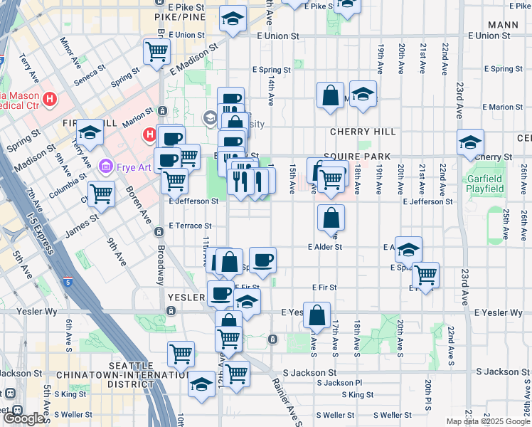 map of restaurants, bars, coffee shops, grocery stores, and more near 1320 East Remington Court in Seattle