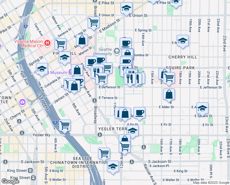 map of restaurants, bars, coffee shops, grocery stores, and more near 1108 East Terrace Street in Seattle