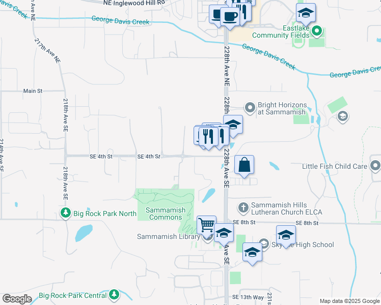 map of restaurants, bars, coffee shops, grocery stores, and more near 22519 Southeast 4th Street in Sammamish