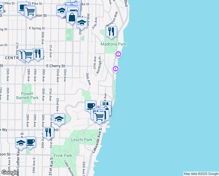 map of restaurants, bars, coffee shops, grocery stores, and more near 3839 East Jefferson Street in Seattle