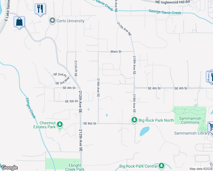 map of restaurants, bars, coffee shops, grocery stores, and more near 21416 Southeast 5th Place in Sammamish