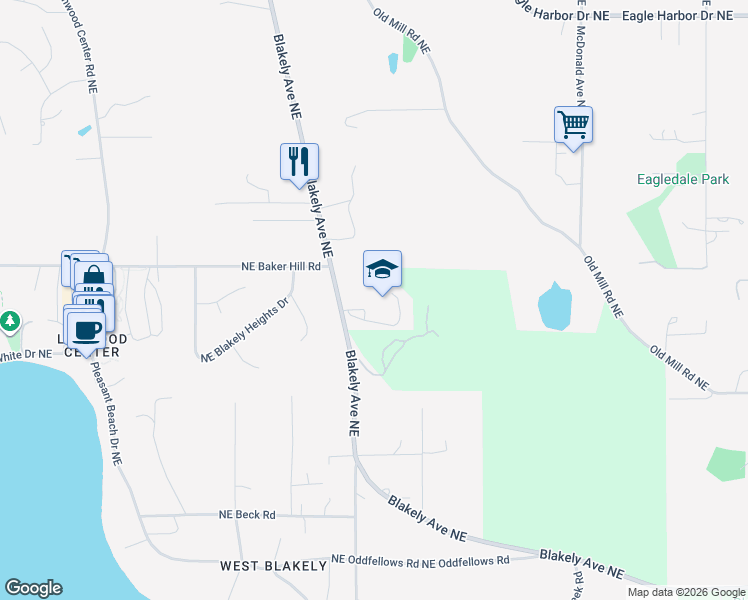 map of restaurants, bars, coffee shops, grocery stores, and more near 4704 Blakely Avenue Northeast in Bainbridge Island