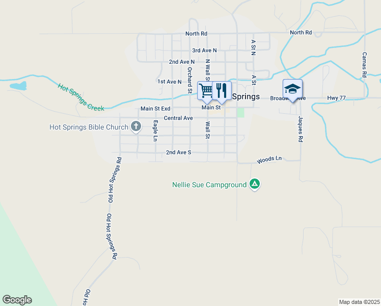 map of restaurants, bars, coffee shops, grocery stores, and more near 399 2nd Ave S in Hot Springs