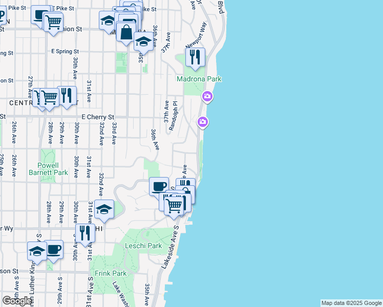 map of restaurants, bars, coffee shops, grocery stores, and more near 3839 East Jefferson Street in Seattle