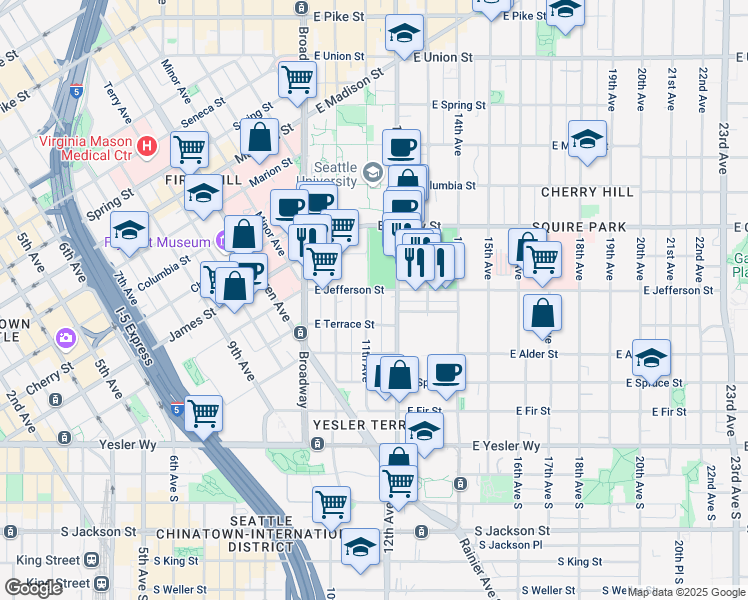 map of restaurants, bars, coffee shops, grocery stores, and more near 1108 East Terrace Street in Seattle