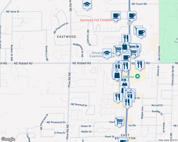 map of restaurants, bars, coffee shops, grocery stores, and more near 4786 Parkhurst Drive Northeast in Bremerton