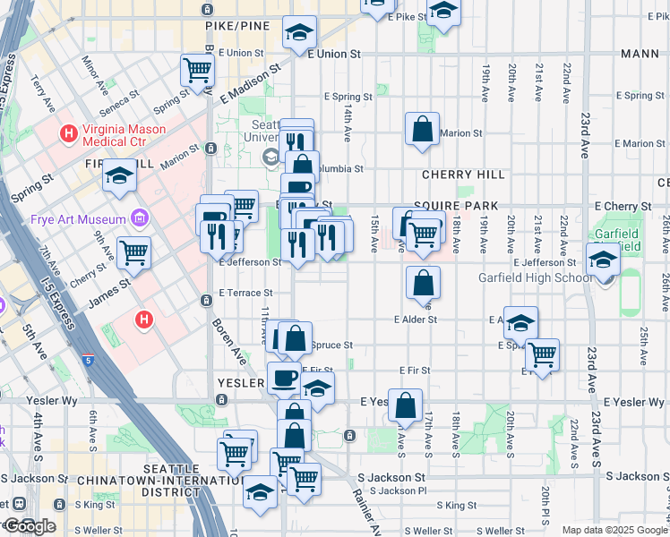 map of restaurants, bars, coffee shops, grocery stores, and more near 1320 East Remington Court in Seattle