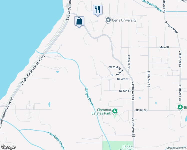 map of restaurants, bars, coffee shops, grocery stores, and more near 20741 Southeast 3rd Way in Sammamish