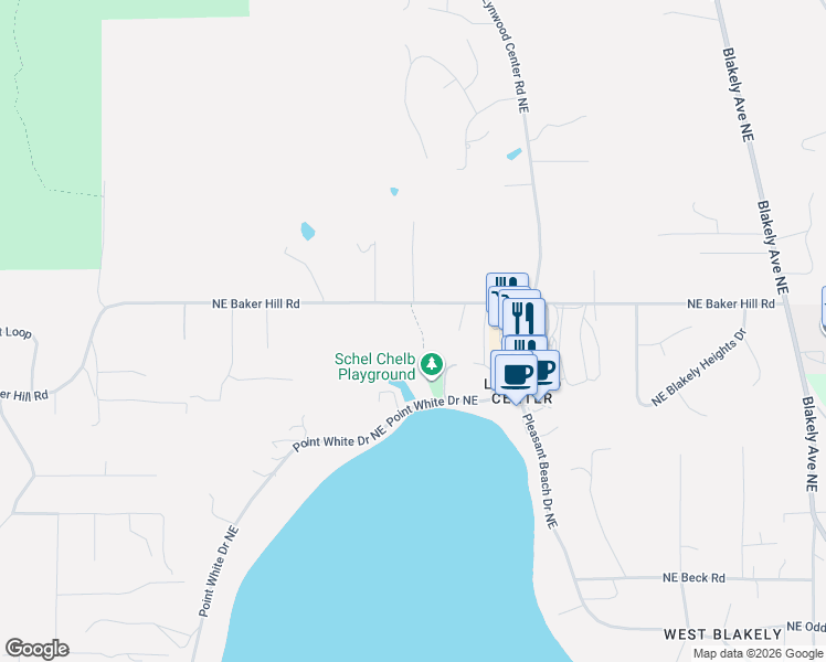 map of restaurants, bars, coffee shops, grocery stores, and more near 4521 Point White Drive Northeast in Bainbridge Island