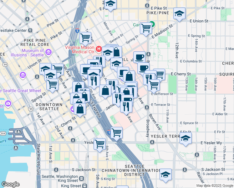 map of restaurants, bars, coffee shops, grocery stores, and more near 603 9th Avenue in Seattle