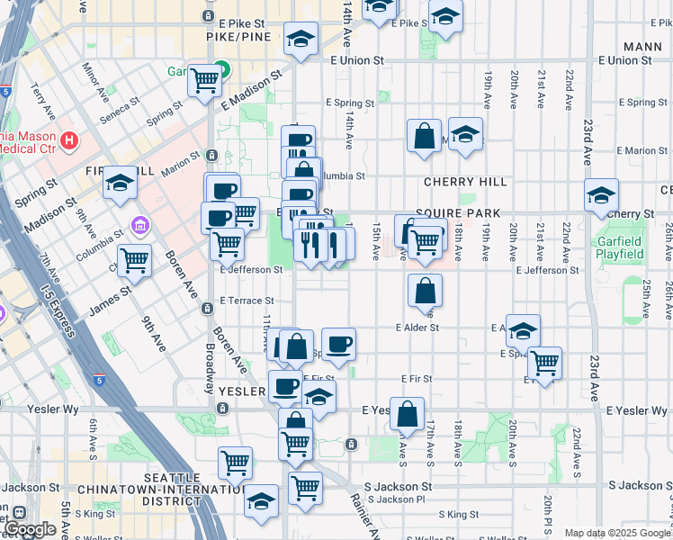 map of restaurants, bars, coffee shops, grocery stores, and more near 1320 East Remington Court in Seattle