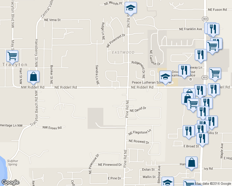 map of restaurants, bars, coffee shops, grocery stores, and more near 497 Northeast Riddell Road in Bremerton