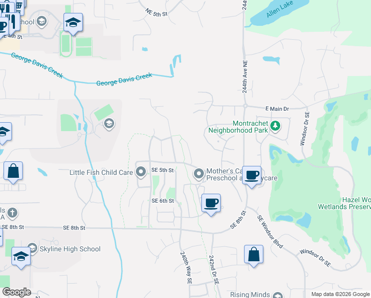 map of restaurants, bars, coffee shops, grocery stores, and more near 306 240th Place Southeast in Sammamish