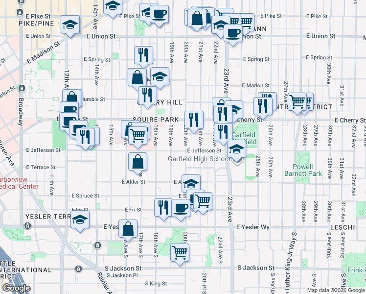 map of restaurants, bars, coffee shops, grocery stores, and more near 525 20th Avenue in Seattle