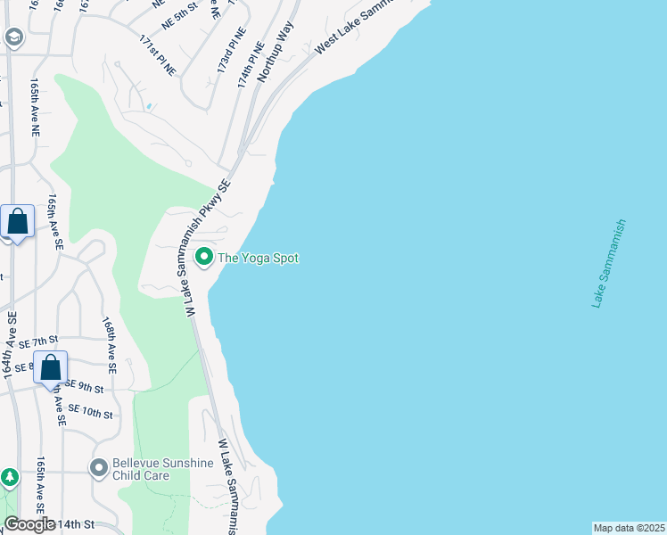 map of restaurants, bars, coffee shops, grocery stores, and more near 138 West Lake Sammamish Parkway Southeast in Bellevue