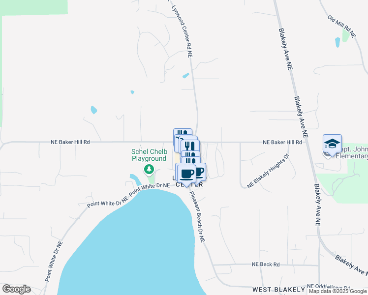 map of restaurants, bars, coffee shops, grocery stores, and more near 7512 Northeast Baker Hill Road in Bainbridge Island
