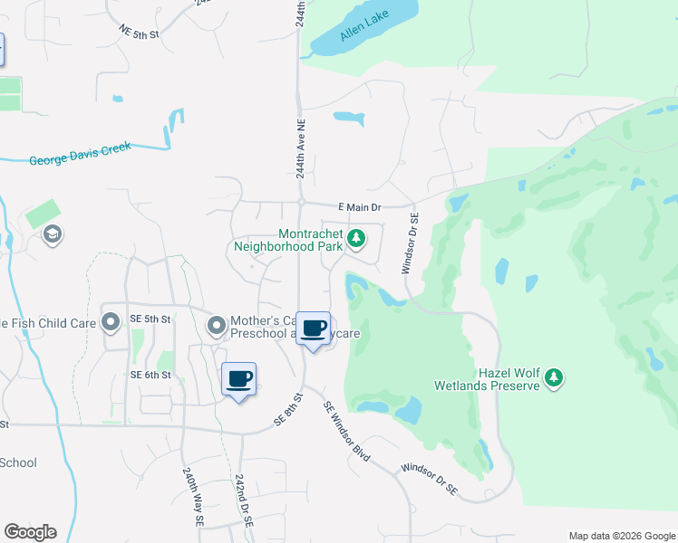 map of restaurants, bars, coffee shops, grocery stores, and more near 24603 Southeast 2nd Place in Sammamish