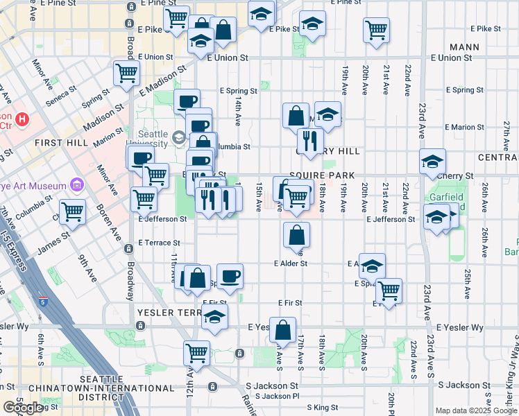 map of restaurants, bars, coffee shops, grocery stores, and more near 548 15th Avenue in Seattle
