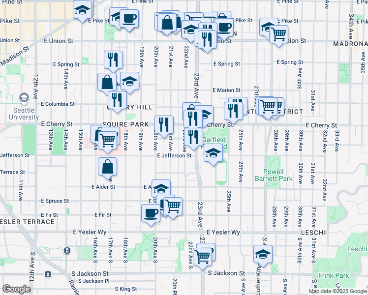 map of restaurants, bars, coffee shops, grocery stores, and more near 523 22nd Avenue in Seattle