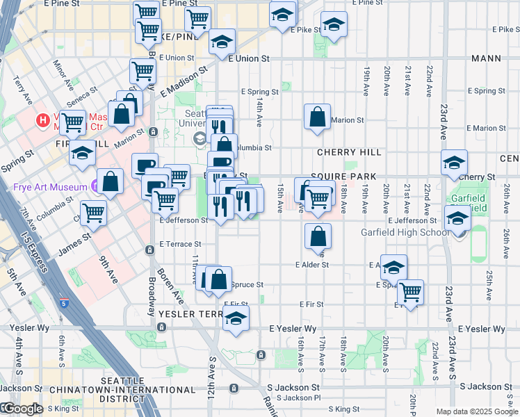 map of restaurants, bars, coffee shops, grocery stores, and more near 550 14th Avenue in Seattle