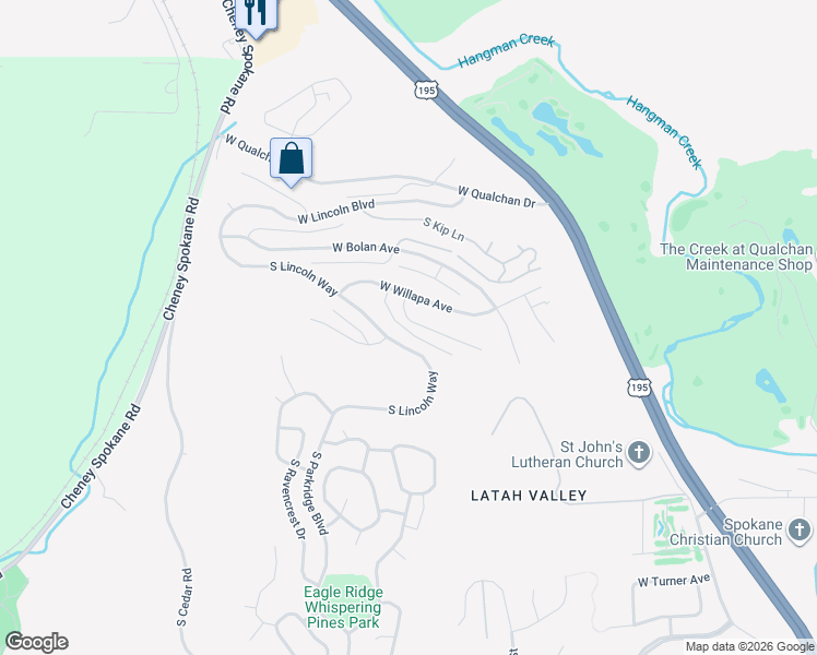 map of restaurants, bars, coffee shops, grocery stores, and more near 5115 South Jordan Lane in Spokane