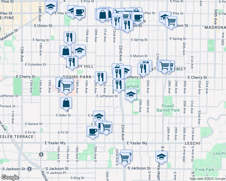 map of restaurants, bars, coffee shops, grocery stores, and more near 523 22nd Avenue in Seattle