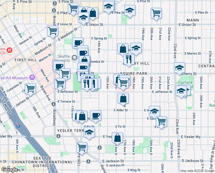 map of restaurants, bars, coffee shops, grocery stores, and more near 550 15th Avenue in Seattle