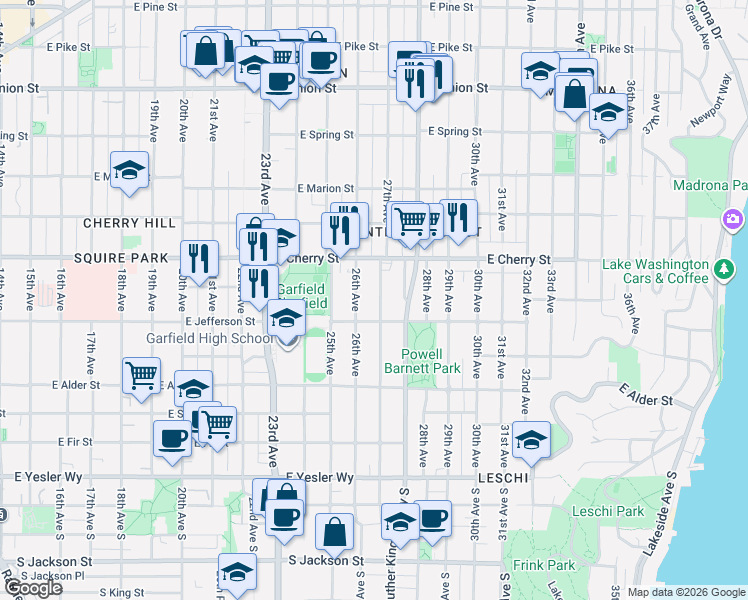 map of restaurants, bars, coffee shops, grocery stores, and more near 519 27th Avenue in Seattle