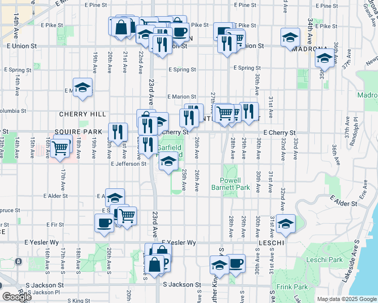 map of restaurants, bars, coffee shops, grocery stores, and more near 526 25th Avenue in Seattle