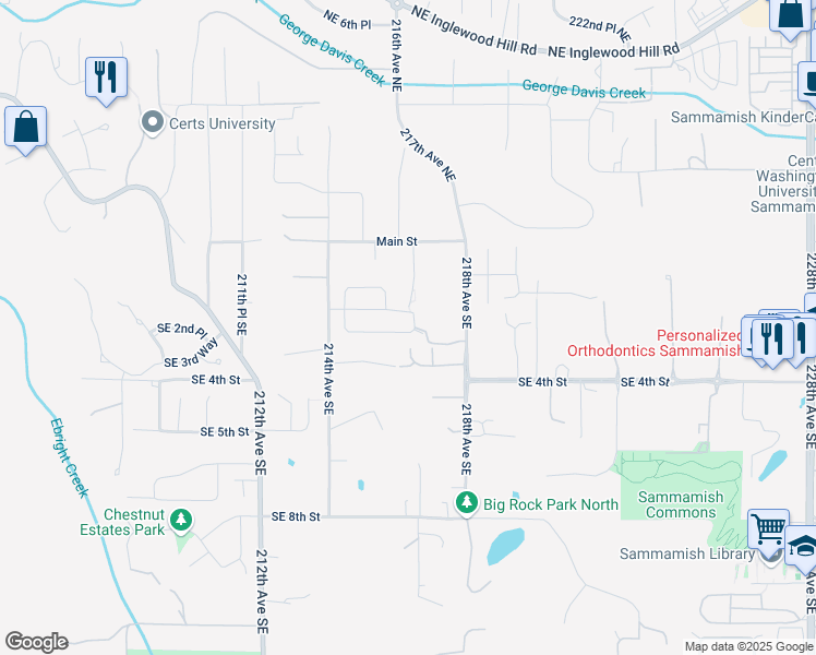 map of restaurants, bars, coffee shops, grocery stores, and more near 21587 Southeast 2nd Place in Sammamish