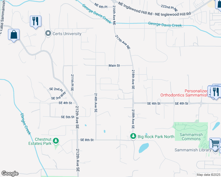 map of restaurants, bars, coffee shops, grocery stores, and more near 21587 Southeast 2nd Place in Sammamish