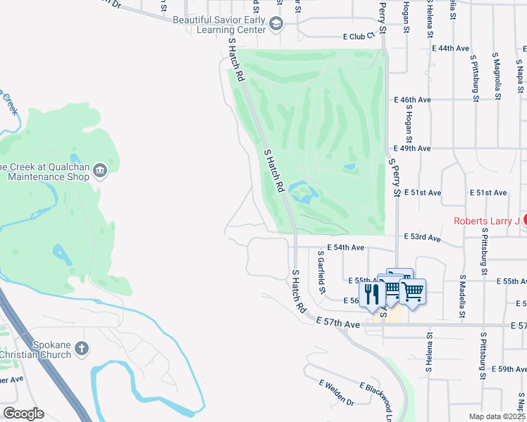 map of restaurants, bars, coffee shops, grocery stores, and more near 5202 South Muirfield Lane in Spokane