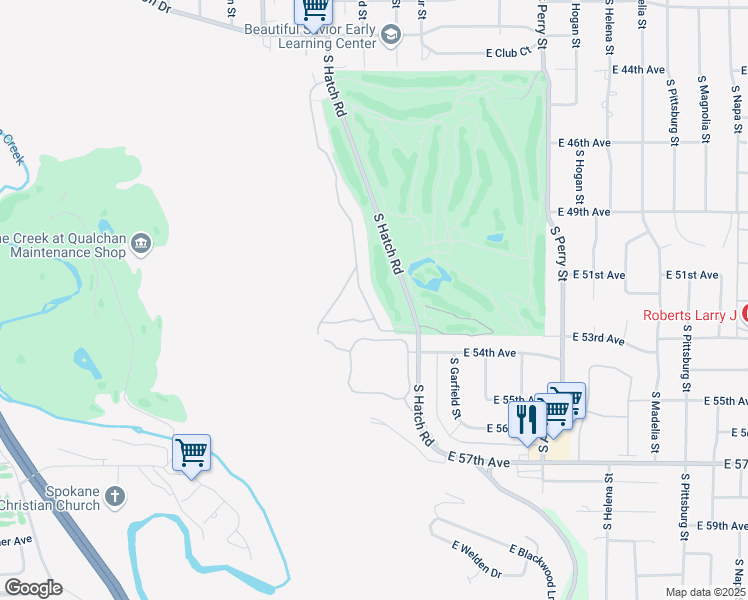 map of restaurants, bars, coffee shops, grocery stores, and more near 5202 South Muirfield Lane in Spokane