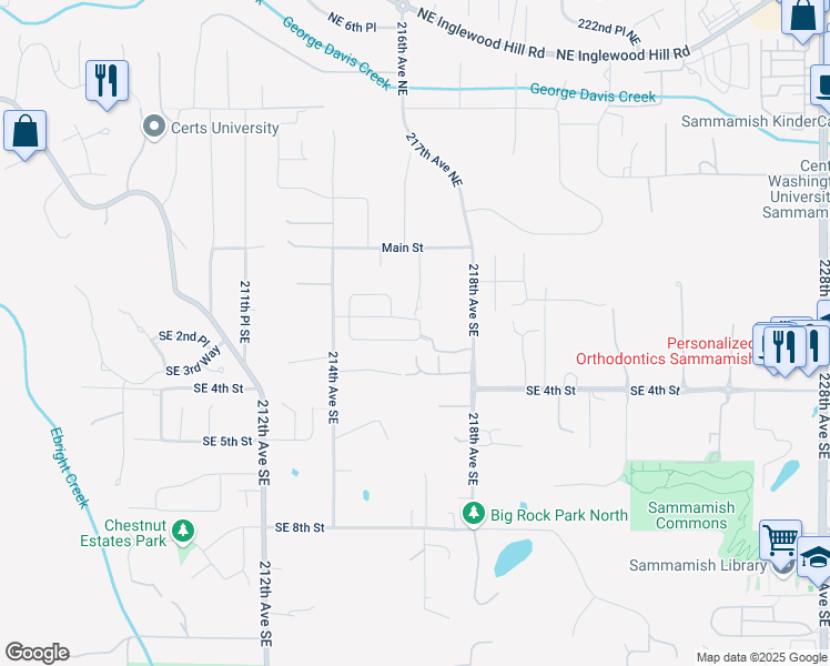 map of restaurants, bars, coffee shops, grocery stores, and more near 21587 Southeast 2nd Place in Sammamish